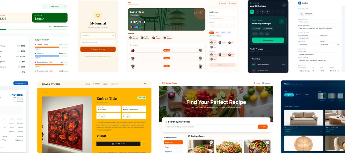Ejemplos de proyectos de Nova: sitios, tiendas y aplicaciones web.