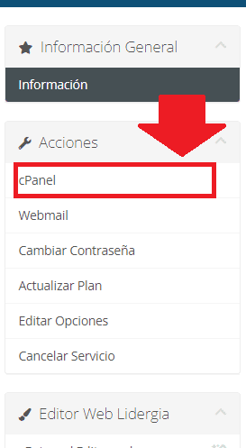 Clic en cPanel para ingresar