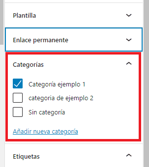 Pestaña categorías en el enlace permanente