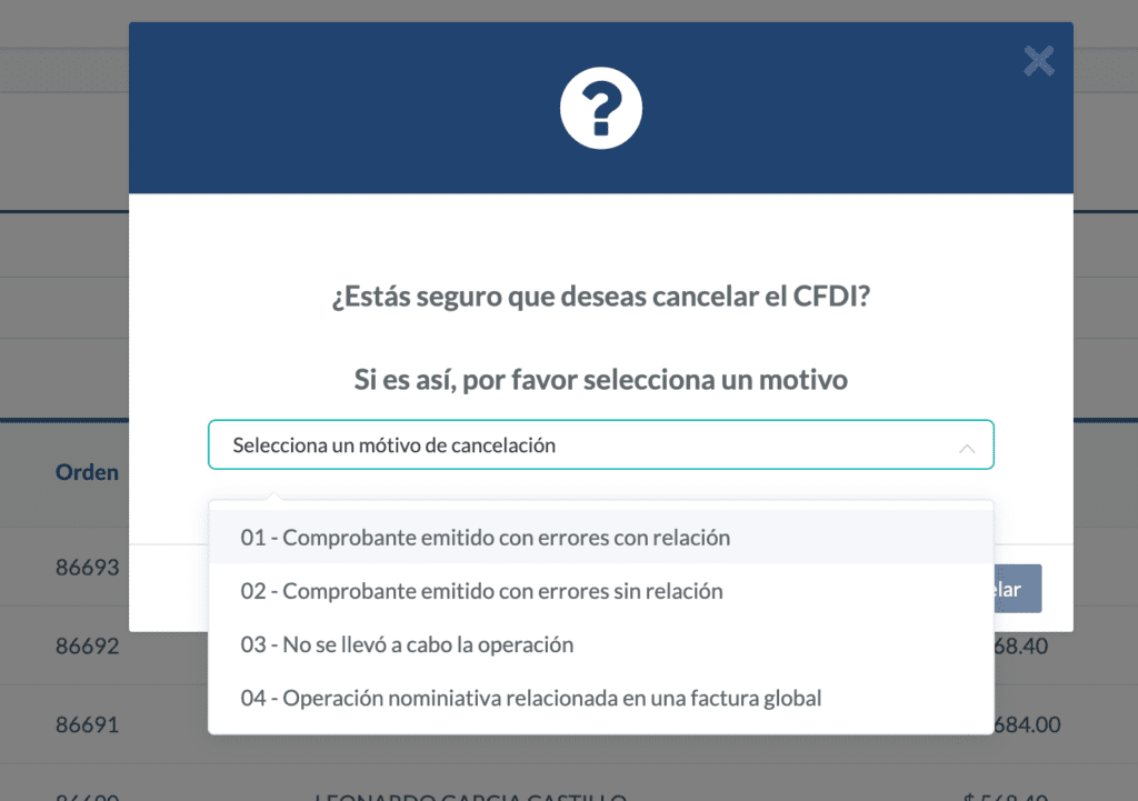 Cancelación de CFDI en la plataforma Facturación Lidergia