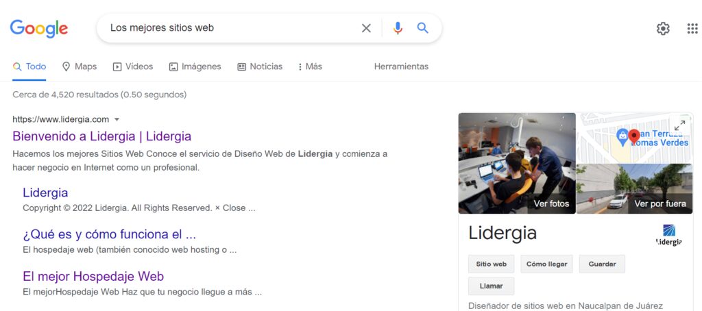 Búsqueda en Google "Lidergia"