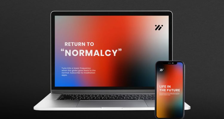 Digital device screen mockup vector with laptop and smartphone with gradient wallpapers